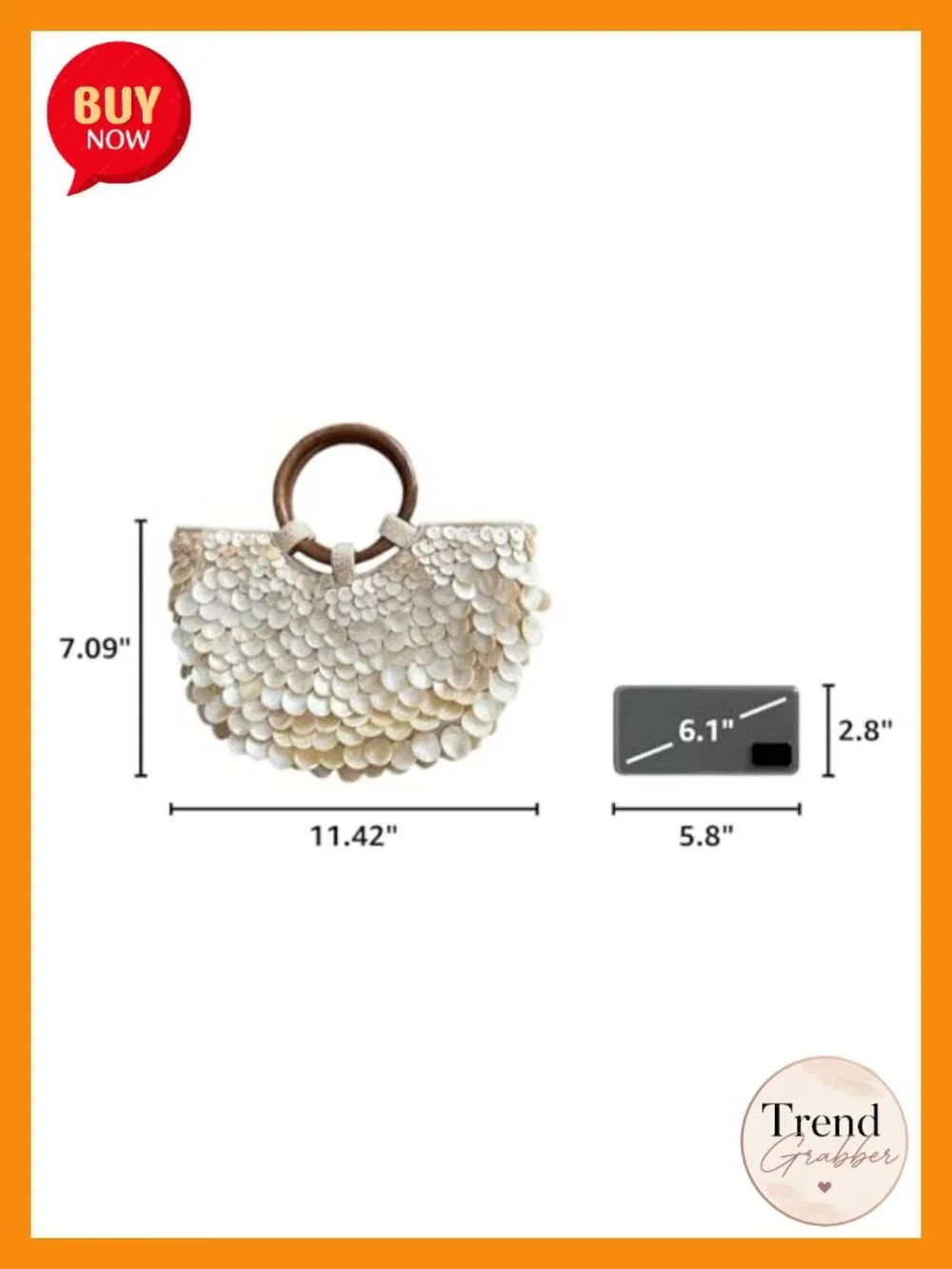 Handmade Shell Beaded Clutch Purse with Chain Shoulder Strap